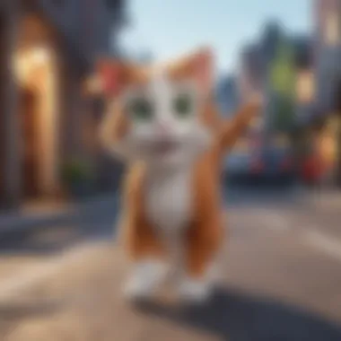 An interactive gameplay scene featuring Talking Tom in action