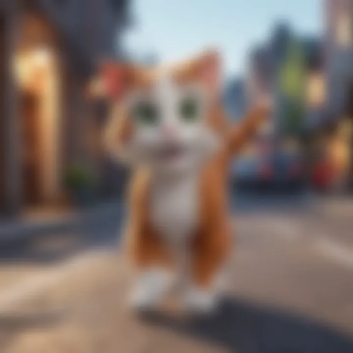 An interactive gameplay scene featuring Talking Tom in action