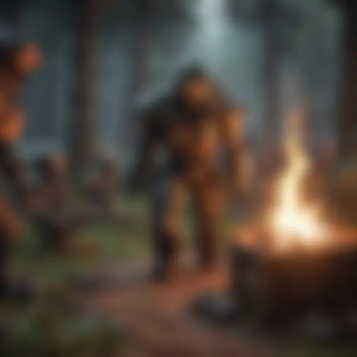 Survival mode scene with players gathering resources