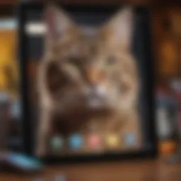 Colorful tablet screen displaying various cat game icons