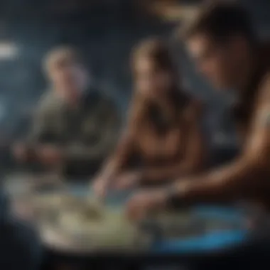 Strategic Engagement in Multiplayer Gameplay Three players engaging in a strategic mobile game
