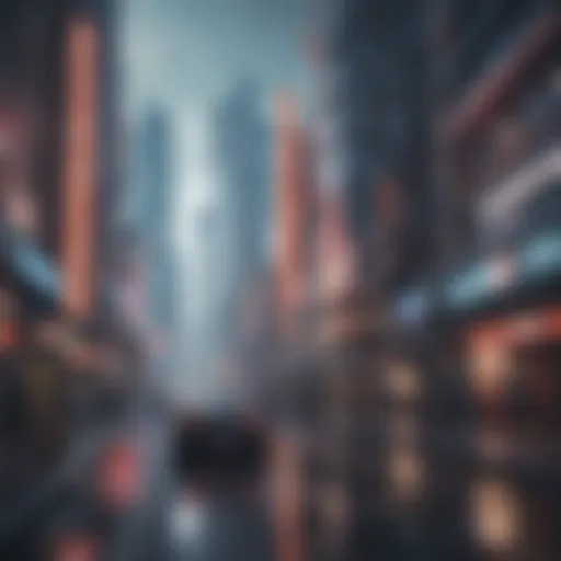 Virtual cityscape with futuristic buildings