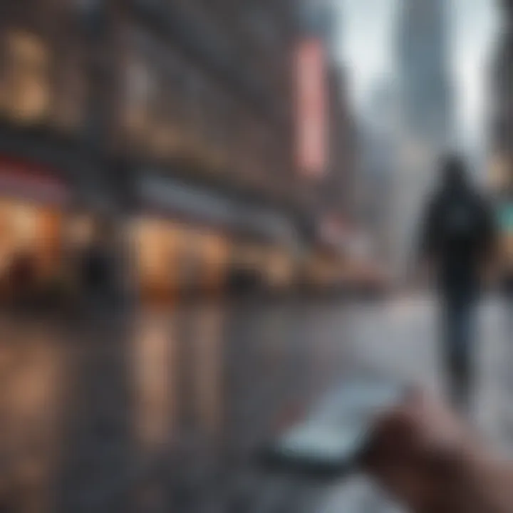 A vibrant cityscape with players engaged in augmented reality gameplay