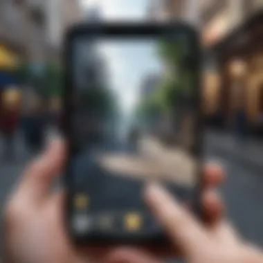 Innovative Game Interfaces A close-up of a smartphone screen showcasing a walking game interface