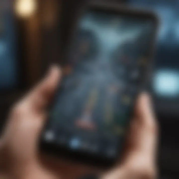 A close-up of a hand navigating through a mobile game interface.