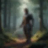 Warrior wielding a legendary sword in a mystical forest