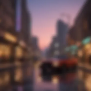 Vibrant City Life in GTA V Cityscape of Los Santos at dusk showcasing vibrant street life