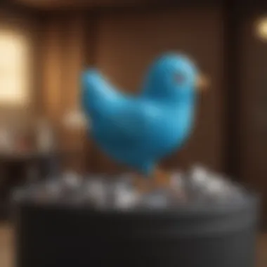 Twitter Logo with Trash Can A visual representation of Twitter's logo with a trash can, symbolizing account deletion.