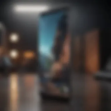 Samsung Smartphone with Vivid Display A sleek Samsung smartphone displaying vibrant visuals