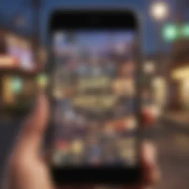 Virtual Gaming Experience Illuminated smartphone displaying GTA V logo