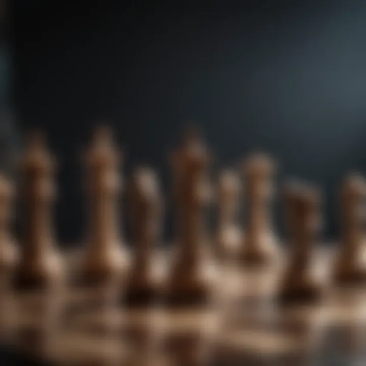 Close-up of chess pieces in intense gameplay