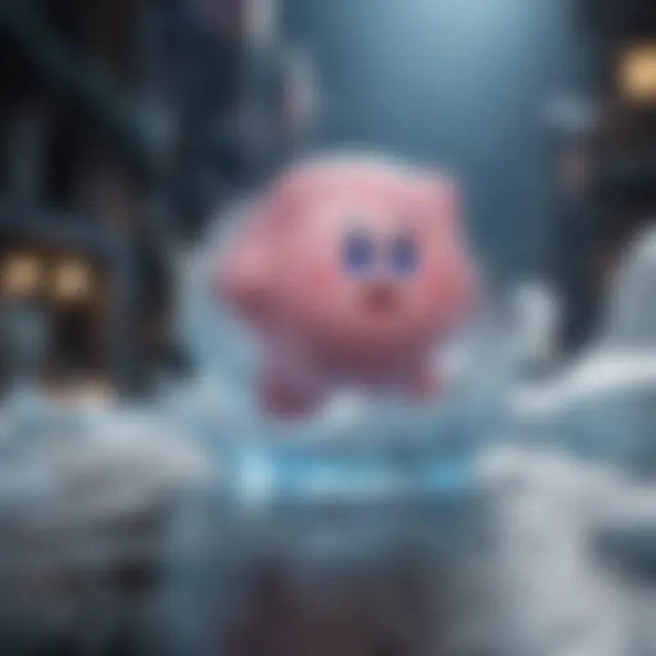 Kirby surrounded by icy aura displaying freezing prowess