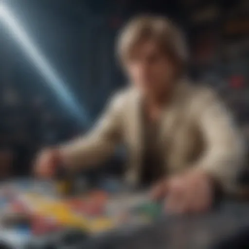 An intricate LEGO model of Luke Skywalker in action