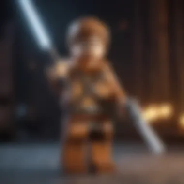 Illustration of a LEGO Star Wars character holding a light saber