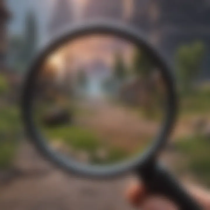 Illustration of a magnifying glass focusing on Fortnite download button