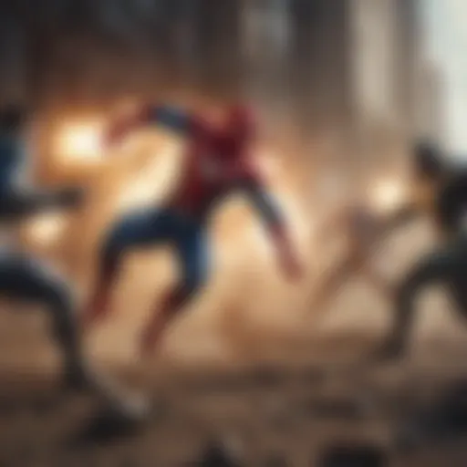 Dynamic combat scene with superheroes in action