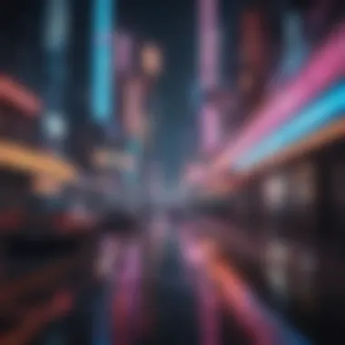 Abstract futuristic cityscape with neon lights