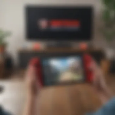 Illustration demonstrating multiplayer gaming on Nintendo Switch TV setup