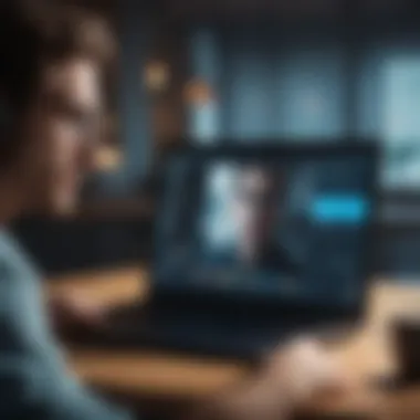 Immersed in Skype Communication Person using Skype on a laptop