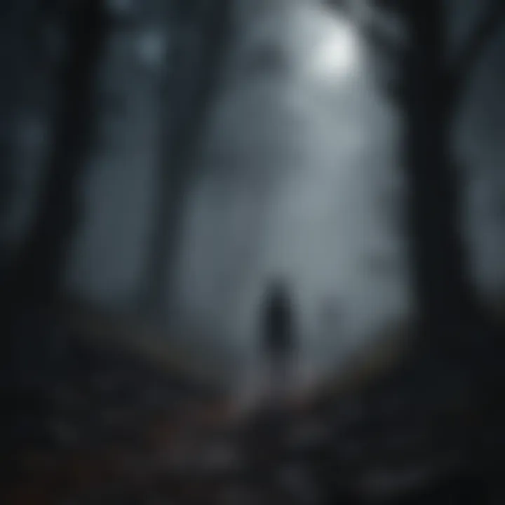 Silhouette of the protagonist exploring a dark forest
