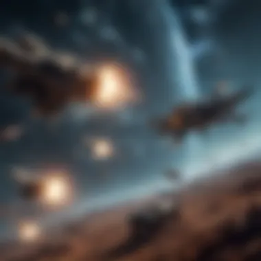 Epic Battles in the Cosmos An engaging scene of an interstellar battle between powerful fleets