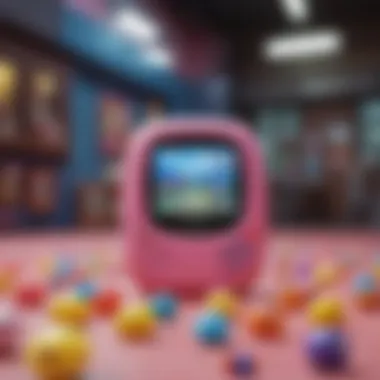 A vibrant display of various Tamagotchi Pix devices arranged aesthetically