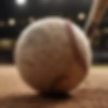 A close-up of a baseball bat making contact with a baseball, capturing the precise moment of impact and energy transfer.