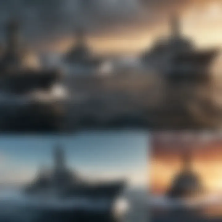 Collage of various warship games available on Android