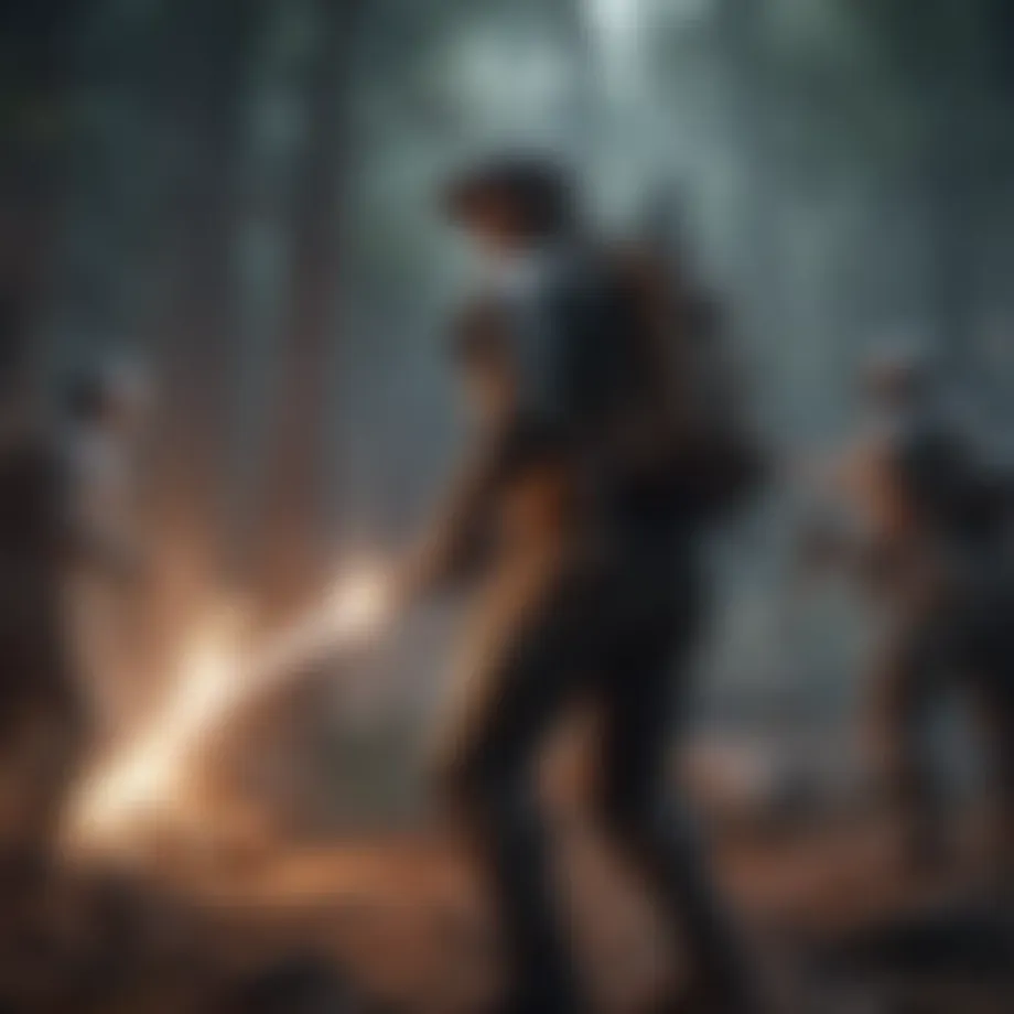 Survival game character in intense battle scene
