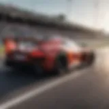 Sleek racing car zooming on the track